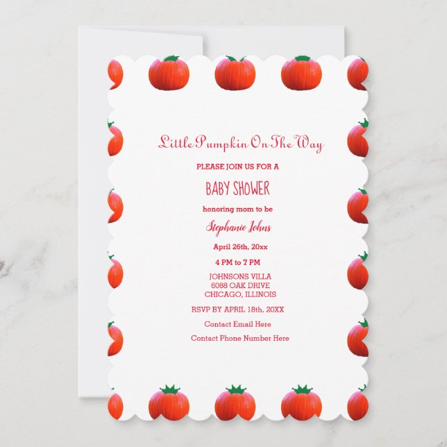 Convite Pequena Abóbora No Caminho Do Chá de fraldas Laran (Frente)