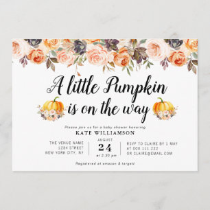 Convite pequena abóbora queda chá de fraldas floral