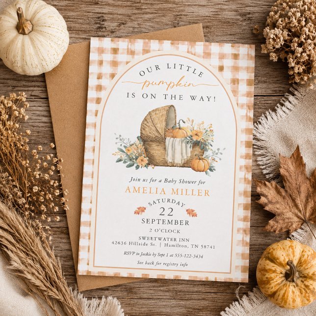 Convite Pequena Abóbora Rústica a Caminho Chuveiro de Bebê (Rustic Little Pumpkin on the Way Fall Baby Shower Invitation)