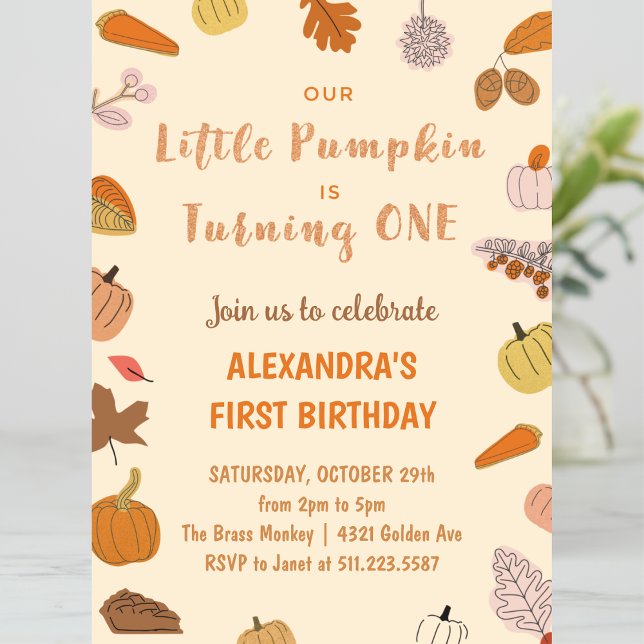 Convite Pequena Abóbora Transformando Um primeiro aniversa (Halloween-1st-Birthday-Invitation-little-pumpkin-turning-one-1)
