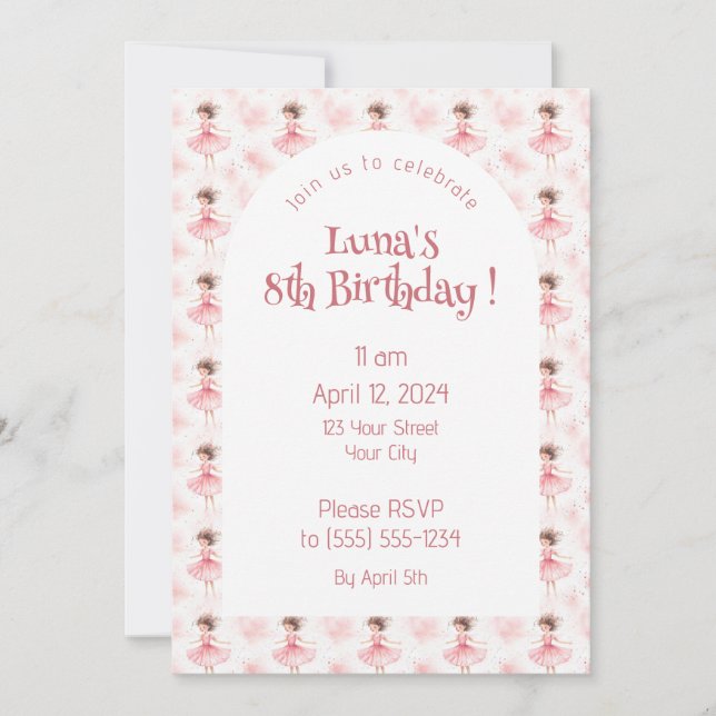 Convite Pequena Ballerina #3 - Brunette Girl (Frente)