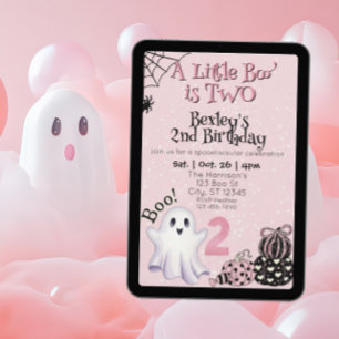 Convite Pequena Boo Dois, Aniversário Fantasma Rosa 2º