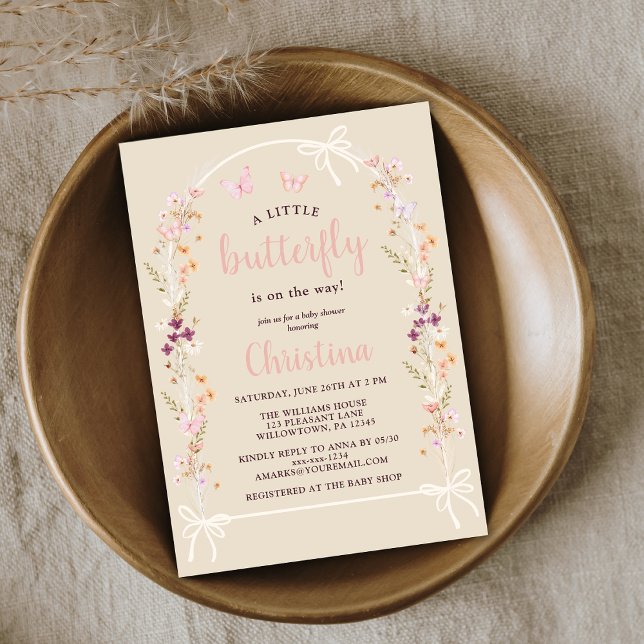 Convite Pequena Borboleta Boho Chá de fraldas de flor selv (Criador carregado)