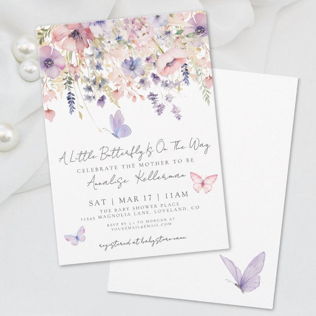 Convite Pequena Borboleta Chá de fraldas de flor selvagem (Little Butterfly Wildflower Baby Shower Invitation)