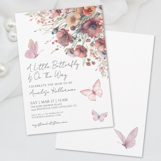 Convite Pequena Borboleta Chá de fraldas de Queda de Flor  (Little Butterfly Wildflower Fall Baby Shower Invitation)