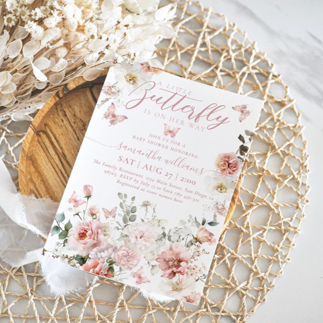 Convite Pequena Borboleta Rosa Floral Chá (Criador carregado)