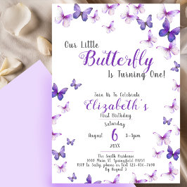 Convite Pequena borboleta Roxinha Primeiro Aniversário