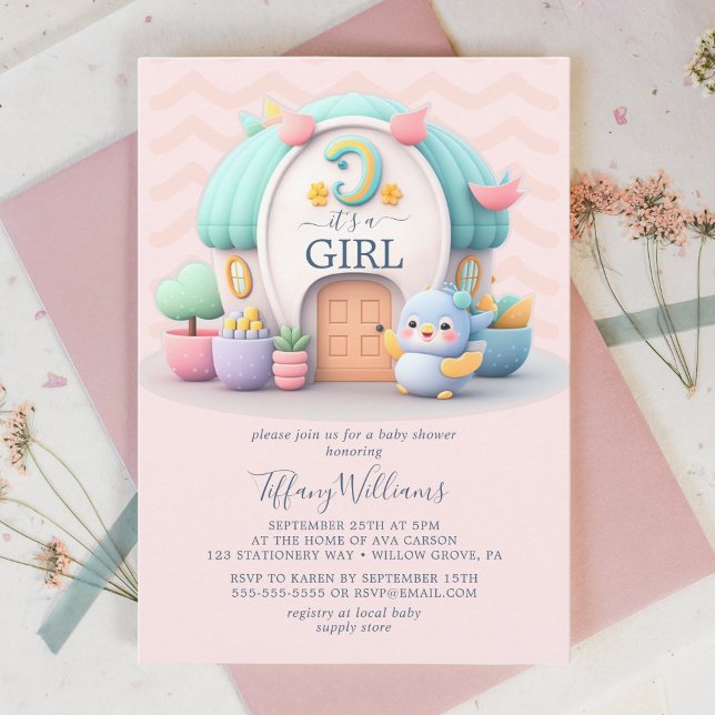 Convite Pequena casa com Chá de fraldas do dragão (Criador carregado)