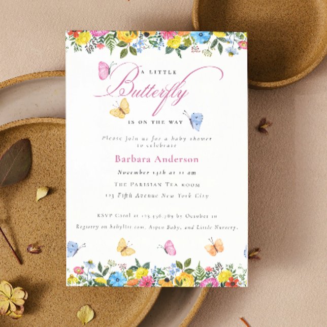 Convite Pequena Chá de Garota-Bebê (Little Butterfly whimsical Baby Girl Shower Invitation)