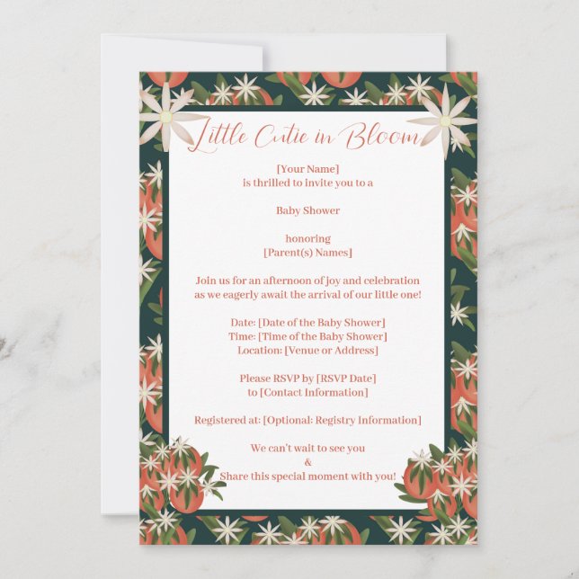 Convite Pequena Clementina Cutia| Chá de fraldas de Tema C (Frente)