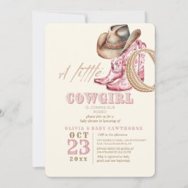 Convite Pequena Cowgirl Ocidental chá Bebezinha Rosa-Rosa-