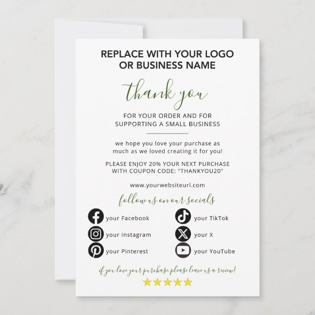 Convite Pequena empresa Obrigado pelo seu pedido (Frente)