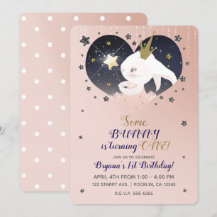 Convite Pequena Estrela Brilhante Coelho Peach Aniversário