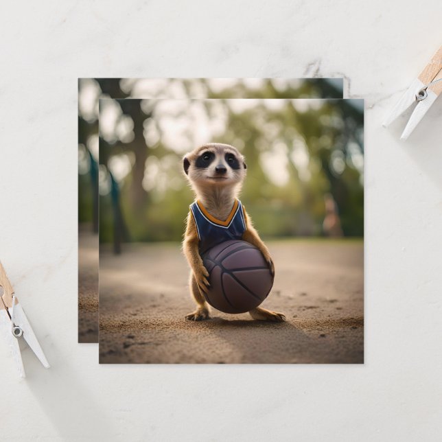 Convite Pequena Estrela-de-Obra: Bebê Meerkat Segurando Ba (Frente/Verso In Situ)