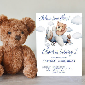 Convite Pequena festa de aniversário de avião piloto de ur