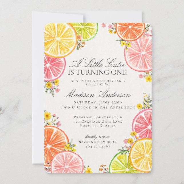 Convite Pequena Festa de aniversário de Laranja Floral de  (Frente)