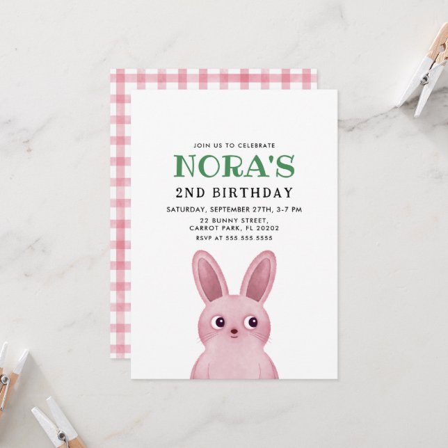 Convite Pequena festa de aniversário de menina com coelhin (Frente/Verso In Situ)