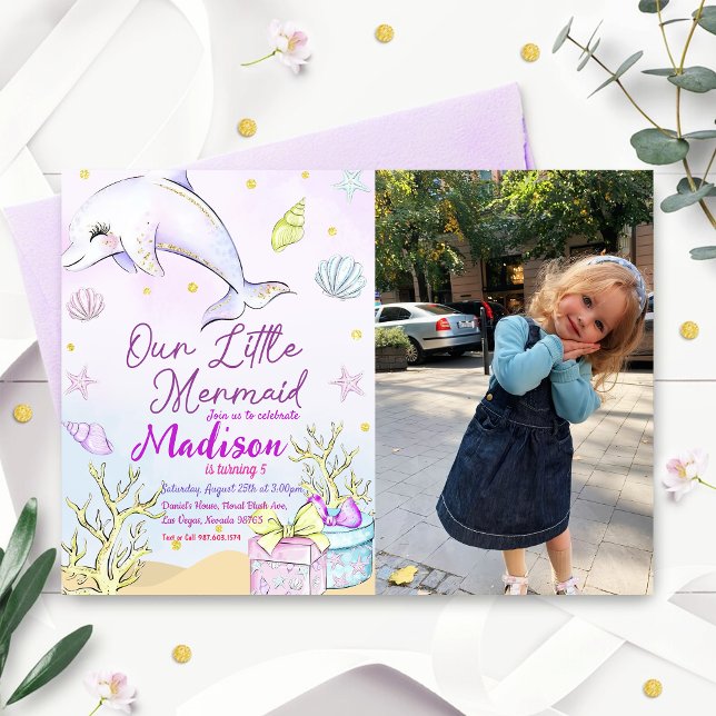 Convite Pequena Festa de aniversário De Sereia Sob A Festa (Criador carregado)