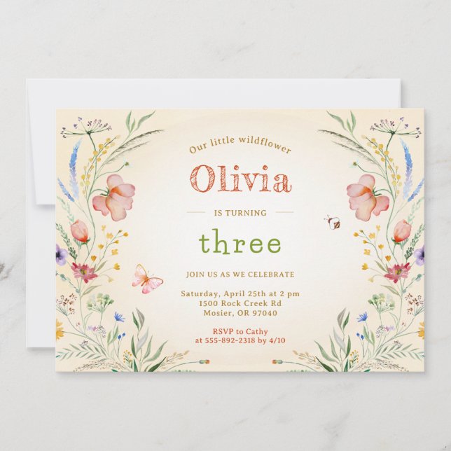 Convite Pequena Festa de aniversário de Wildflower Girl (Frente)