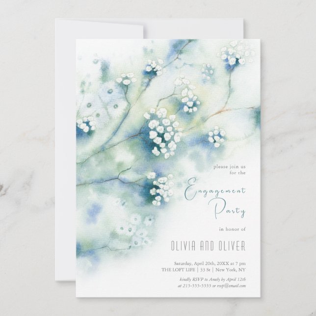 Convite Pequena Festa de noivado de Flores Brancas (Frente)