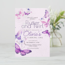Convite Pequena Festa de primeiro aniversario Rosa-Borbole