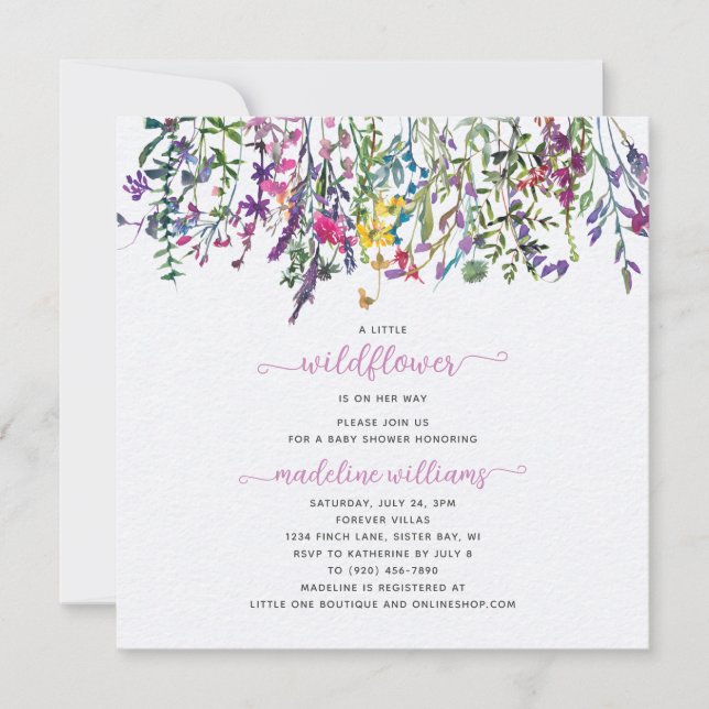 Convite Pequena Flor Selvagem A Caminho De Chá de fraldas (Frente)