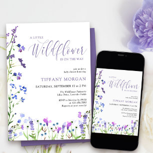 Convite Pequena Flor Silvestre Elegante Chá de Bebê Roxo