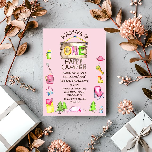 Convite Pequena Garota Um Feliz Campista Primeira Festa de (Criador carregado)