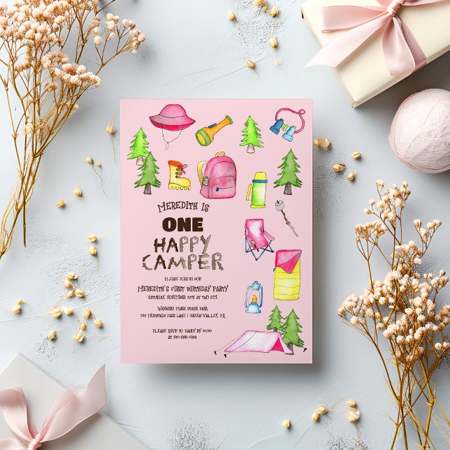 Convite Pequena Garota Um Feliz Campista Primeira Festa de (Criador carregado)