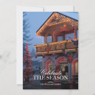 Convite Pequena loja de vilarejos decorada em luzes de Nat