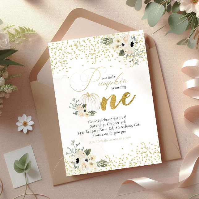 Convite Pequena Menina de Abóbora Primeiro Aniversário (Criador carregado)