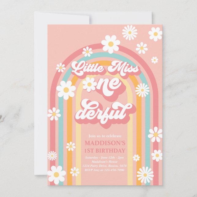 Convite Pequena Miss Onelinda Groovy primeiro aniversario  (Frente)