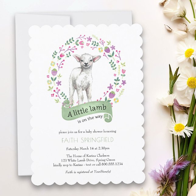 Convite Pequena Primavera de Lamb Green Girl Chá de fralda (Invitation from my Little Bunny & Little Lamb Baby Shower collection - perfect for Spring or Easter)