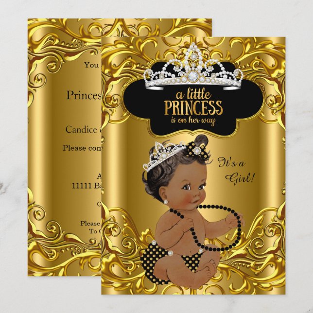 Convite Pequena Princesa a Caminho Chuveiro de Bebê Étnico (Frente/Verso)
