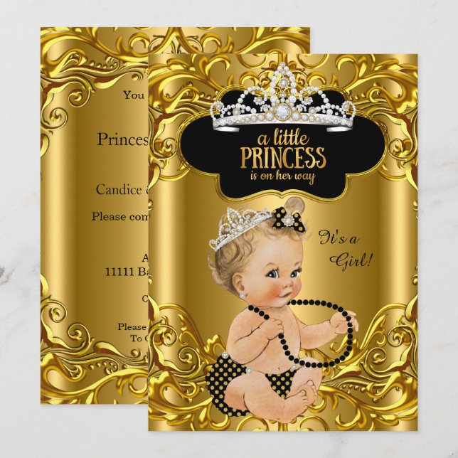Convite Pequena Princesa a Caminho Chuveiro de Bebê Loura (Frente/Verso)