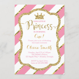 Convite Pequena Princesa Aniversário a Rosa e Dourado