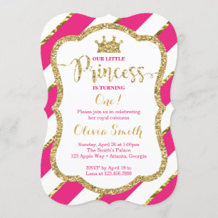 Convite Pequena Princesa Aniversário a Rosa e Dourado