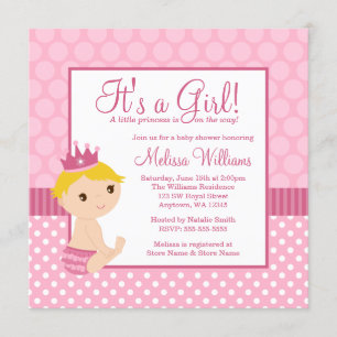 Convite Pequena Princesa Bolinhas Rosa Chá de fraldas