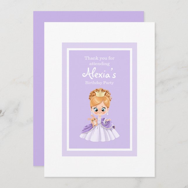 Convite Pequena princesa branca e roxa (Frente/Verso)