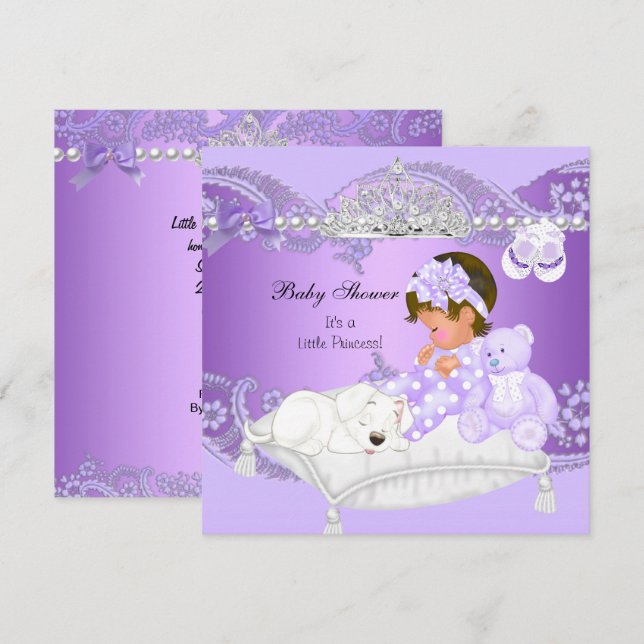 Convite Pequena Princesa Chuvada de Bebê Menina Lavanda Ro (Frente/Verso)