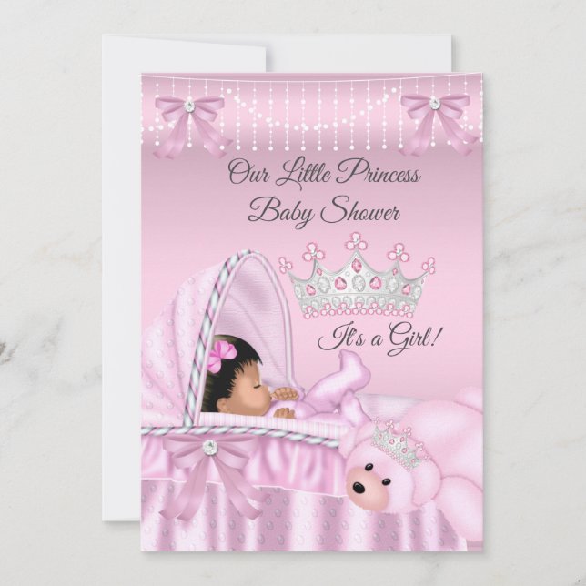 Convite Pequena Princesa Chuvada de Bebê Menina rosa Étnic (Frente)