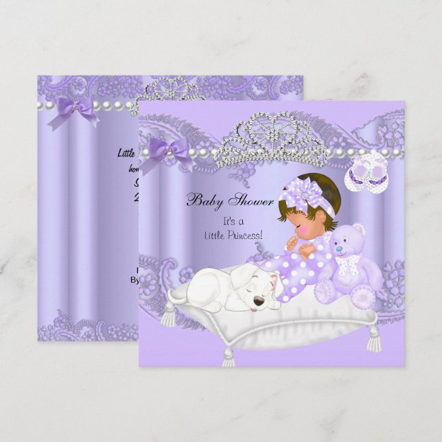 Convite Pequena Princesa Chuveiro de Bebê Menina Lavanda R (Frente/Verso)