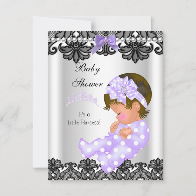 Convite Pequena Princesa Chuvinha Bebê Menina Roxo Branco  (Frente)