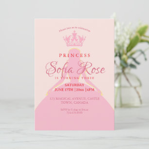 Convite Pequena Princesa Coroa Escorregada Rosa Aniversári