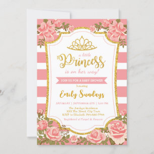 Convite Pequena Princesa Dourada Coroa Rosa Chá de fraldas