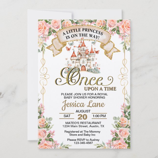 Convite Pequena Princesa Fada - Chá de fraldas Do Castelo (Frente)