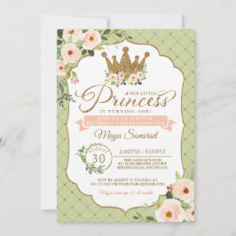 Convite Pequena Princesa Floral Blush & Mint Royal Birday
