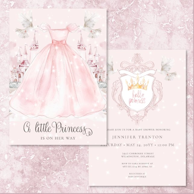 Convite Pequena Princesa no Caminho do Chá de fraldas Rosa (Little Princess on the Way Pink Baby Shower Invitation)