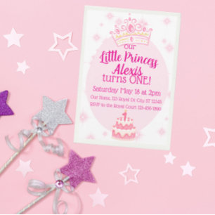 Convite Pequena Princesa Primeiro Aniversário, Coroa Rosa