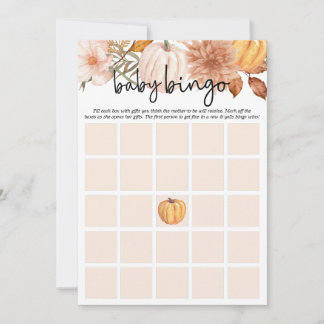 Convite Pequena Pumpkin Fall Floral Chá de fraldas Bingo